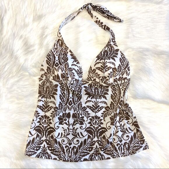 Victoria’s Secret Brown White Paisley Tie Halter Tankini Swim Top Small Boho - Picture 1 of 7